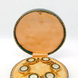 Victorian Rolled Gold, Enamel, Mother of Pearl Boxed Dress Stud or Button Set Antique c1890