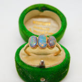 Victorian 9ct Rose Gold Three Stone Doublet Opal Dress Ring Antique c1900