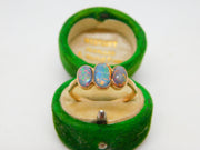 Victorian 9ct Rose Gold Three Stone Doublet Opal Dress Ring Antique c1900