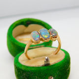Victorian 9ct Rose Gold Three Stone Doublet Opal Dress Ring Antique c1900