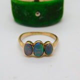 Victorian 9ct Rose Gold Three Stone Doublet Opal Dress Ring Antique c1900