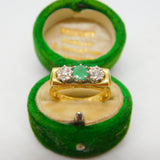 18ct Gold Modernist Set 0.2ct Diamond & Emerald Band Ring 1978 Birmingham