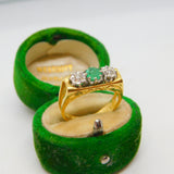 18ct Gold Modernist Set 0.2ct Diamond & Emerald Band Ring 1978 Birmingham
