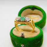 18ct Gold Modernist Set 0.2ct Diamond & Emerald Band Ring 1978 Birmingham