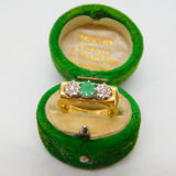 18ct Gold Modernist Set 0.2ct Diamond & Emerald Band Ring 1978 Birmingham