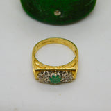 18ct Gold Modernist Set 0.2ct Diamond & Emerald Band Ring 1978 Birmingham