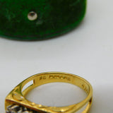 18ct Gold Modernist Set 0.2ct Diamond & Emerald Band Ring 1978 Birmingham