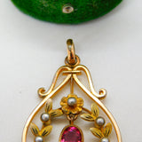 Edwardian Rolled Gold Seed Pearl & Paste Lavalier Drop Pendant Antique c1910