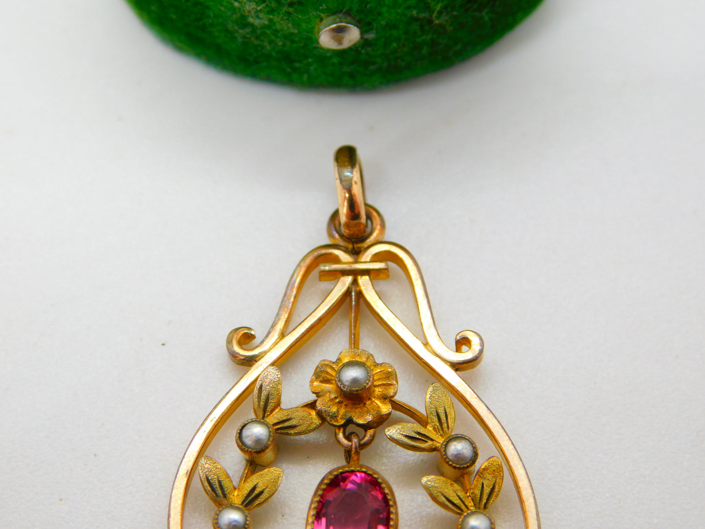 Edwardian Rolled Gold Seed Pearl & Paste Lavalier Drop Pendant Antique c1910