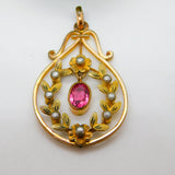 Edwardian Rolled Gold Seed Pearl & Paste Lavalier Drop Pendant Antique c1910