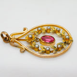 Edwardian Rolled Gold Seed Pearl & Paste Lavalier Drop Pendant Antique c1910