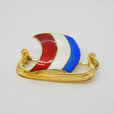 Einar Modahl Norwegian Sterling Silver Enamel Viking Ship Brooch Vintage