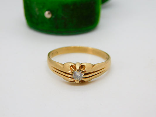 9ct Yellow Gold & 0.15ct Diamond Set Solitaire Ring Vintage 1985 London