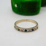 9ct Gold, Sapphire & Diamond Half Eternity Ring Vintage 1980 London