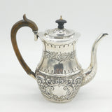 Victorian Sterling Silver Floral Repousse Coffee Pot Antique 1898 Birmingham