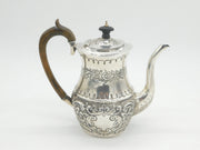 Victorian Sterling Silver Floral Repousse Coffee Pot Antique 1898 Birmingham