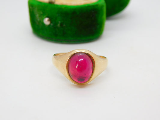 9ct Yellow Gold Cabochon 2ct Natural Ruby Signet Ring Vintage 1964 London