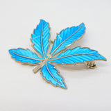 Marius Hammer Norwegian Sterling Silver Blue Enamel Maple Leaf Brooch Vintage