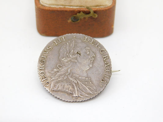 Georgian Sterling Silver Shilling Coin Brooch Very Fine Condition 1787 Antique