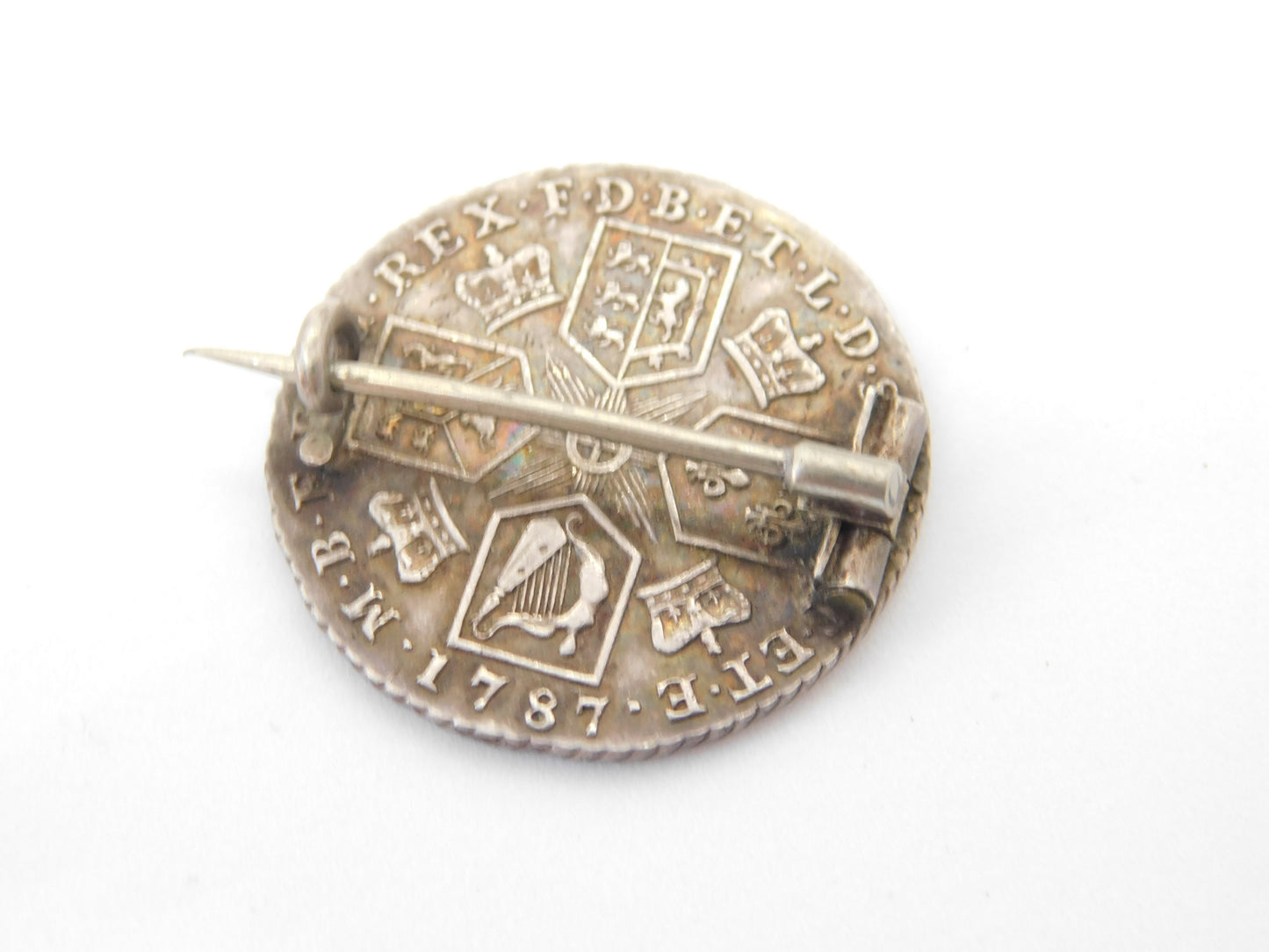 Georgian Sterling Silver Shilling Coin Brooch Very Fine Condition 1787 Antique