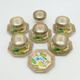 Japanese .999 Pure Silver Enamel Birds & Floral Tea Cup Set Vintage 1985 Boxed