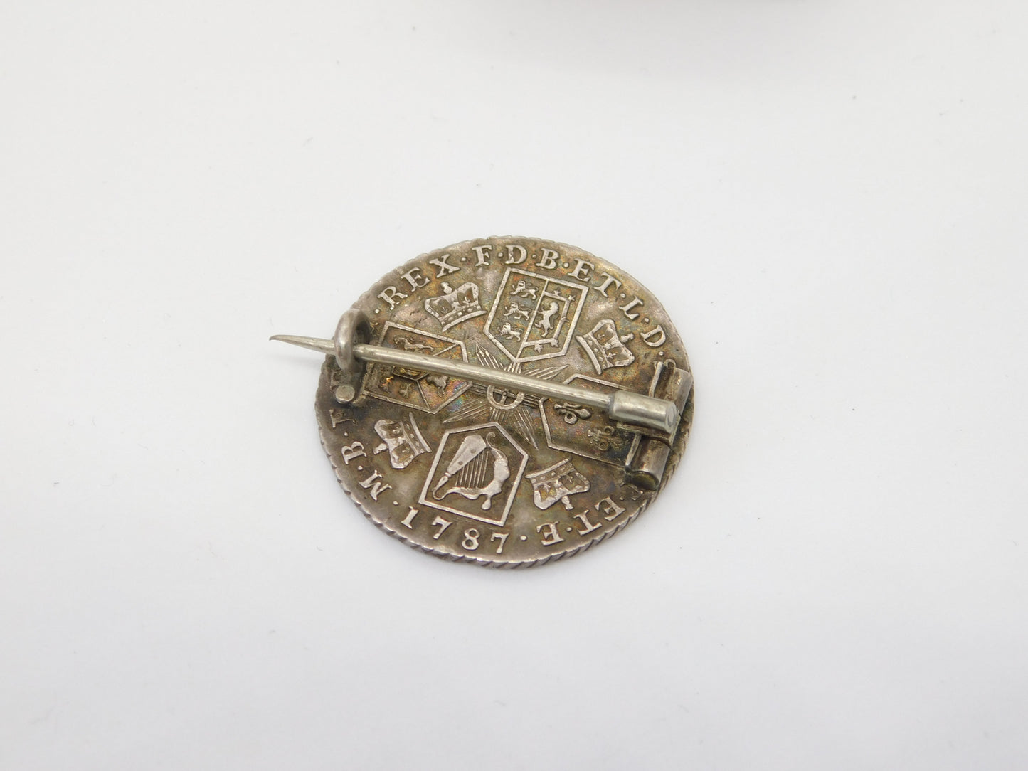 Georgian Sterling Silver Shilling Coin Brooch Very Fine Condition 1787 Antique