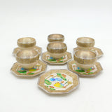 Japanese .999 Pure Silver Enamel Birds & Floral Tea Cup Set Vintage 1985 Boxed
