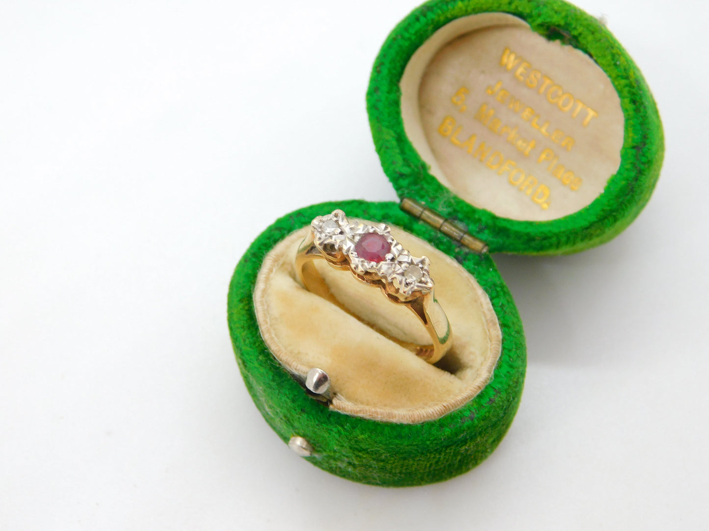 9ct Yellow Gold, Ruby & Diamond Dress Ring Vintage 1977 Birmingham