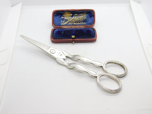 Pair of Sterling Silver Lined Edge Grape Scissors or Shears 1911 Birmingham