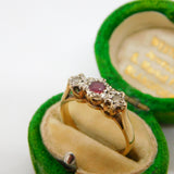 9ct Yellow Gold, Ruby & Diamond Dress Ring Vintage 1977 Birmingham