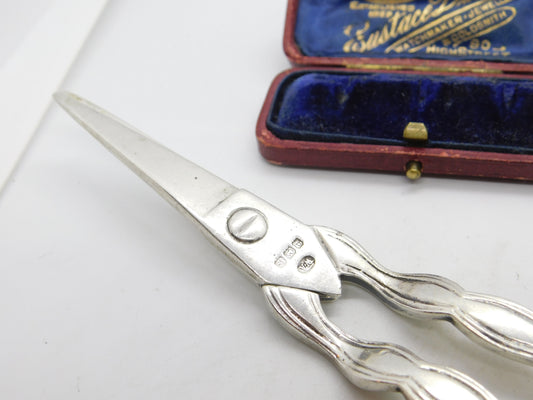 Pair of Sterling Silver Lined Edge Grape Scissors or Shears 1911 Birmingham