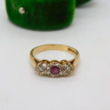 9ct Yellow Gold, Ruby & Diamond Dress Ring Vintage 1977 Birmingham
