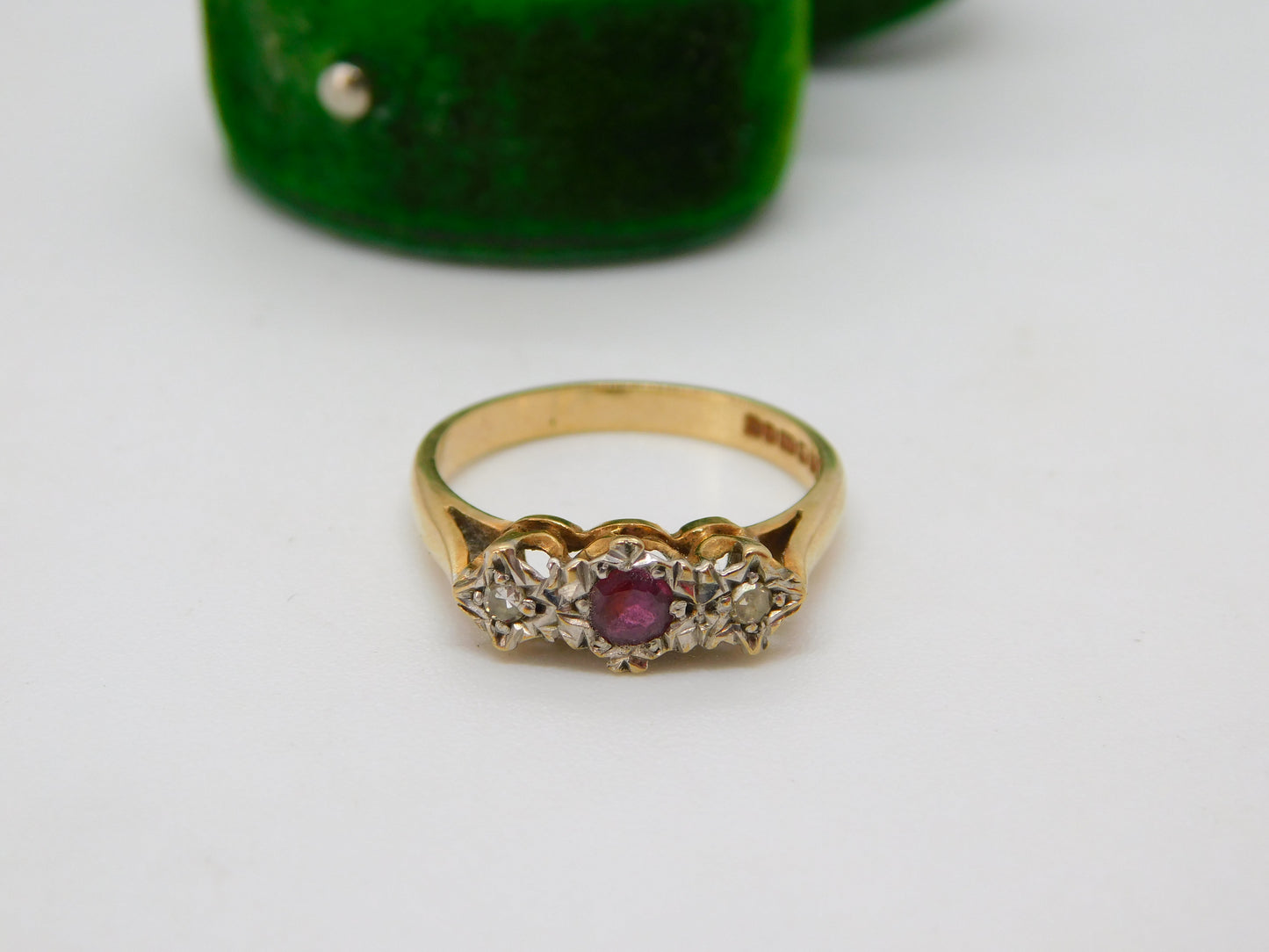 9ct Yellow Gold, Ruby & Diamond Dress Ring Vintage 1977 Birmingham