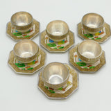 Japanese .999 Pure Silver Enamel Birds & Floral Tea Cup Set Vintage 1985 Boxed