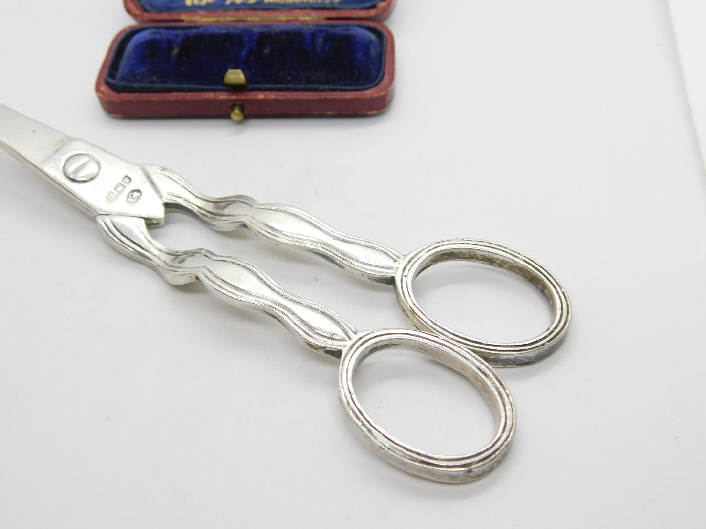 Pair of Sterling Silver Lined Edge Grape Scissors or Shears 1911 Birmingham