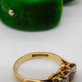 9ct Yellow Gold, Ruby & Diamond Dress Ring Vintage 1977 Birmingham