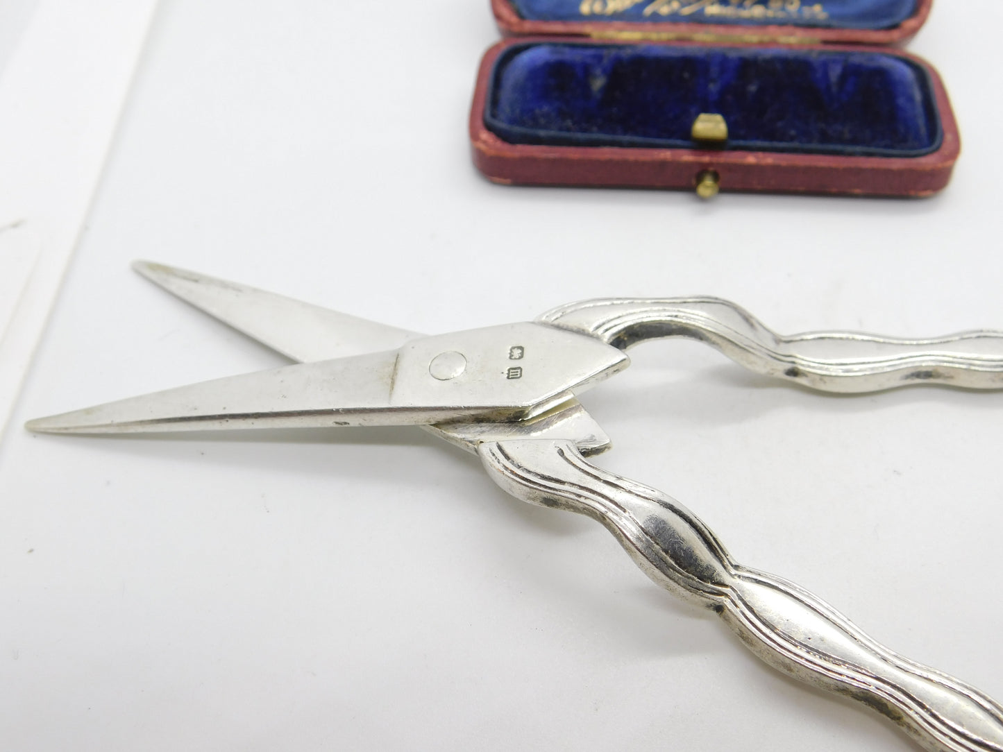 Pair of Sterling Silver Lined Edge Grape Scissors or Shears 1911 Birmingham