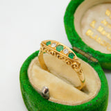 Victorian 18ct Gold, Emerald & Diamond Boat Ring Antique 1870 Birmingham