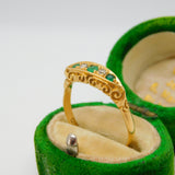 Victorian 18ct Gold, Emerald & Diamond Boat Ring Antique 1870 Birmingham