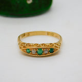 Victorian 18ct Gold, Emerald & Diamond Boat Ring Antique 1870 Birmingham