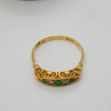 Victorian 18ct Gold, Emerald & Diamond Boat Ring Antique 1870 Birmingham