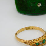 Victorian 18ct Gold, Emerald & Diamond Boat Ring Antique 1870 Birmingham