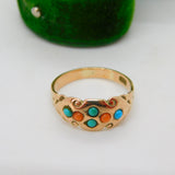 Victorian 9ct Rose Gold, Turquoise & Coral Dress Ring Antique c1880