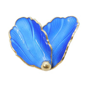 Hroar Prydz Norwegian Sterling Silver Gilt Blue Enamel Opening Flower Brooch