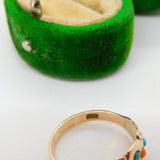 Victorian 9ct Rose Gold, Turquoise & Coral Dress Ring Antique c1880