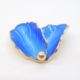 Hroar Prydz Norwegian Sterling Silver Gilt Blue Enamel Opening Flower Brooch