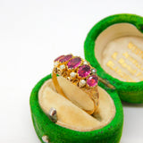 Georgian 18ct Yellow Gold, Garnet & Seed Pearl Dress Ring Antique c1830 Regency