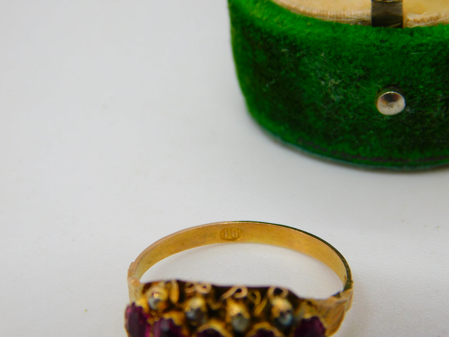 Georgian 18ct Yellow Gold, Garnet & Seed Pearl Dress Ring Antique c1830 Regency