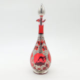 Victorian Cranberry Glass & Sterling Silver Overlaid Decanter Antique 1901 Bham
