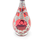 Victorian Cranberry Glass & Sterling Silver Overlaid Decanter Antique 1901 Bham